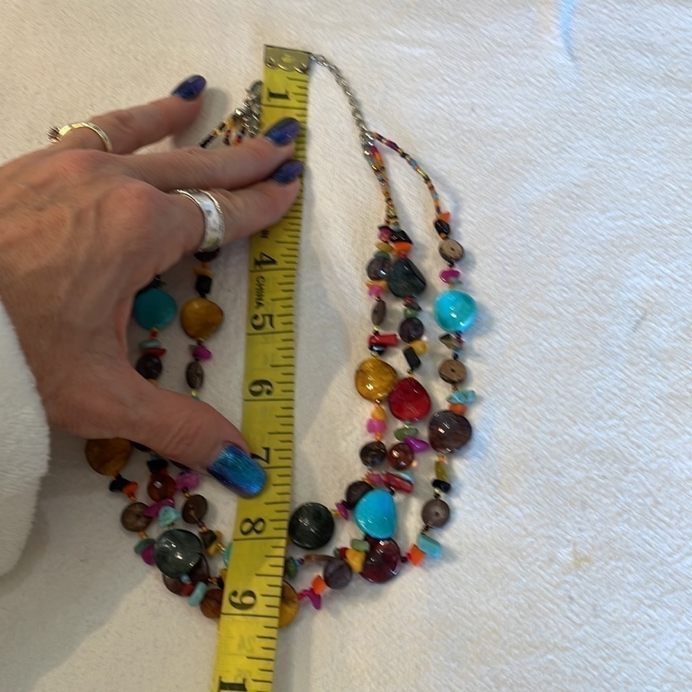 Colorful natural stones multi strand statement silver tone lobster clasp - Picture 4 of 5